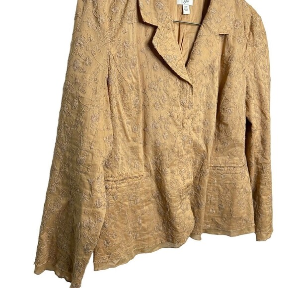 J.Jill Ginger 100% Cotton Boho Embroidered Lined Blazer Jacket Size 12 p Tan - Picture 15 of 16